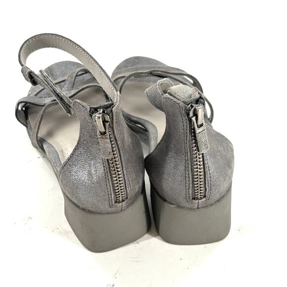 Eileen Fisher Jazzy Heel Sandals 6 NEW Gray Silver Leather Block Ankle Comfort - Picture 3 of 5